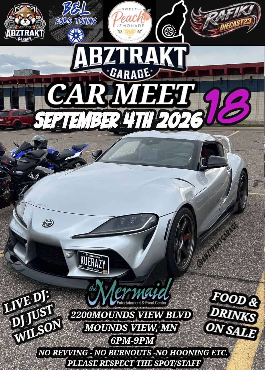Abztrakt Garage Car Meet event at the Mermaid Entertainment and Event Center in Mounds View, MN on September 4, 2026