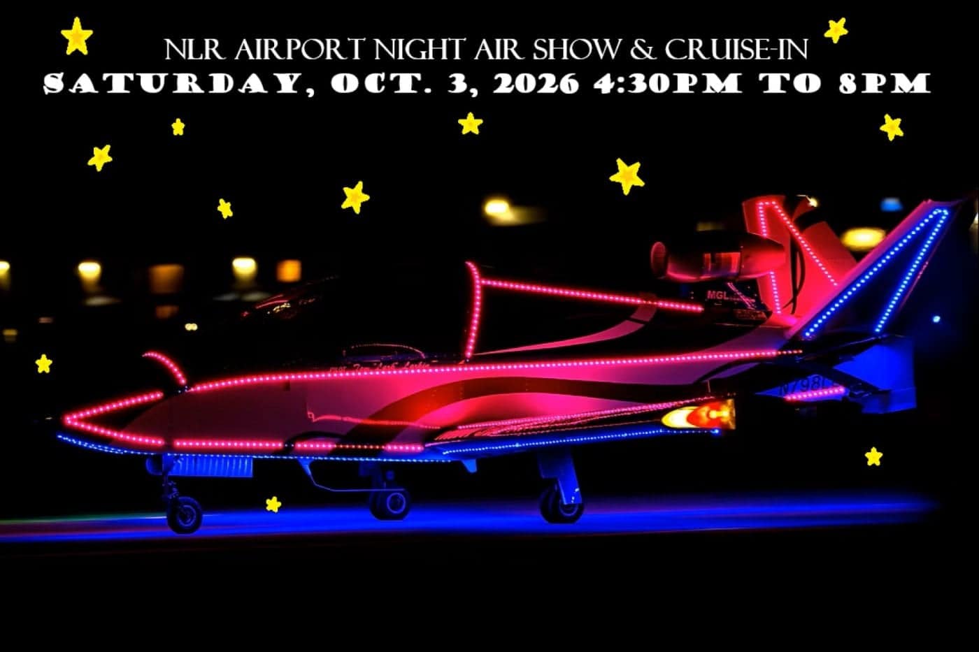 All Bout Carz NLR Airport Night Air Show & Cruise-In event at North Little Rock Airport in North Little Rock, AR on October 3, 2026