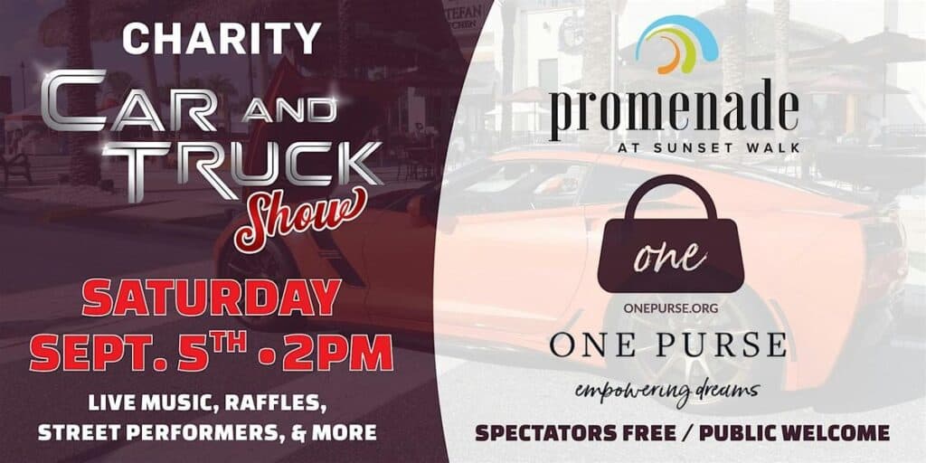 One Purse Charity Car and Truck Show event at Promenade at Sunset Walk in Kissimmee, FL on September 5, 2026