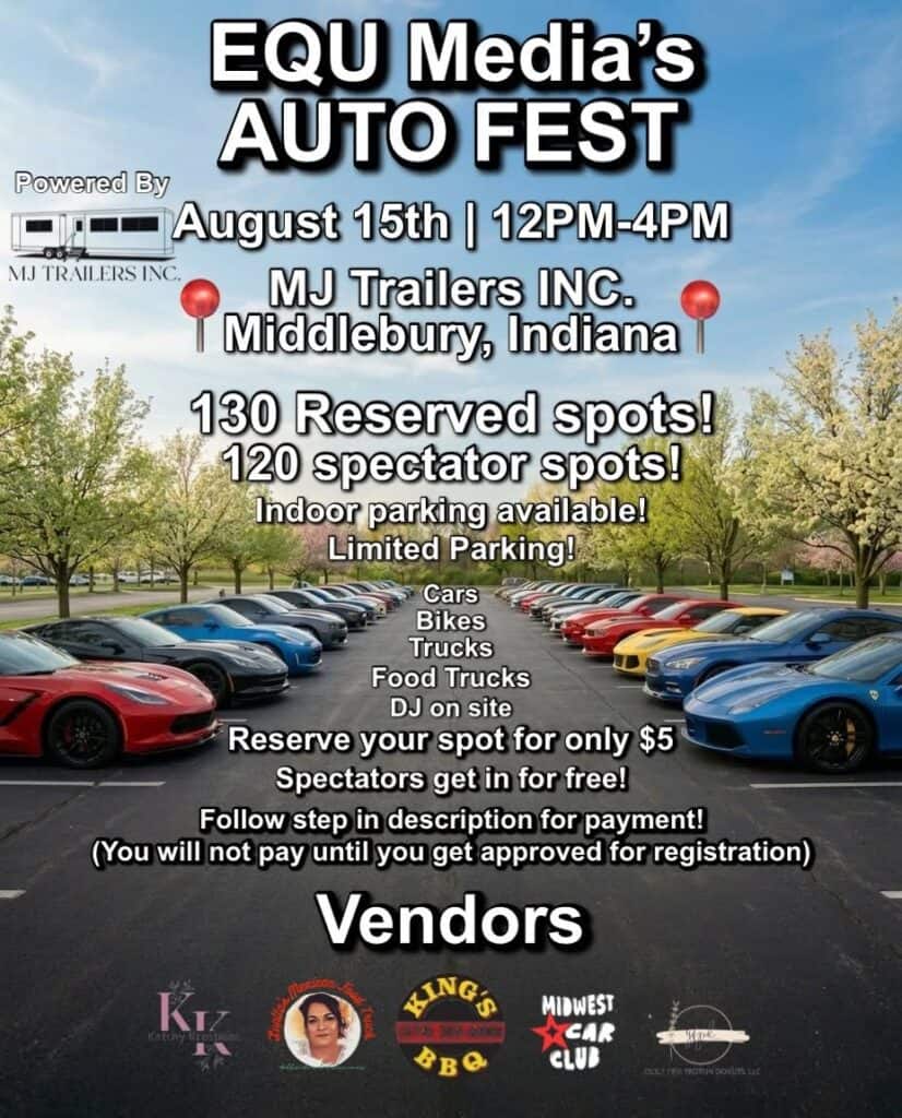 EQU Media's Auto Fest event at MJ Trailers INC. in Middlebury, IN on August 15, 2026