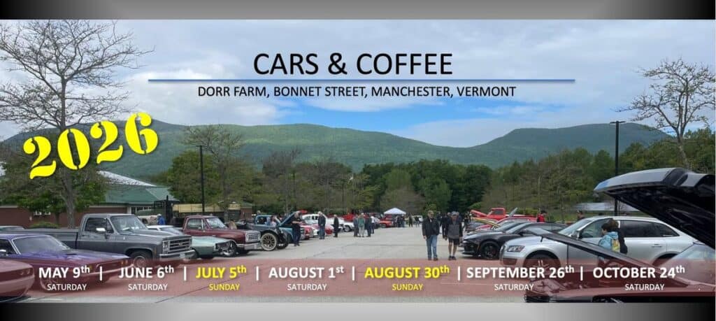 Cars & Coffee at Dorr Farm event at Dorr Farm in Manchester, VT on August 30, 2026