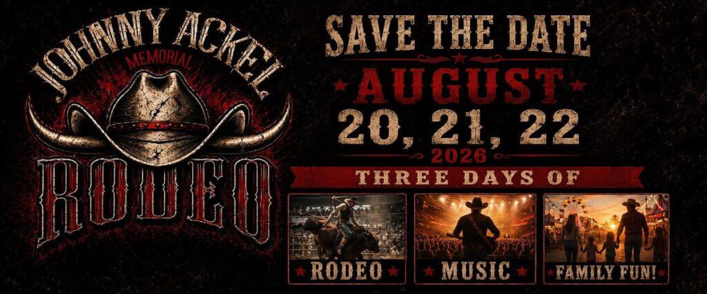Johnny Ackel Memorial Rodeo event at S Park St in Winnie, TX on August 20, 2026