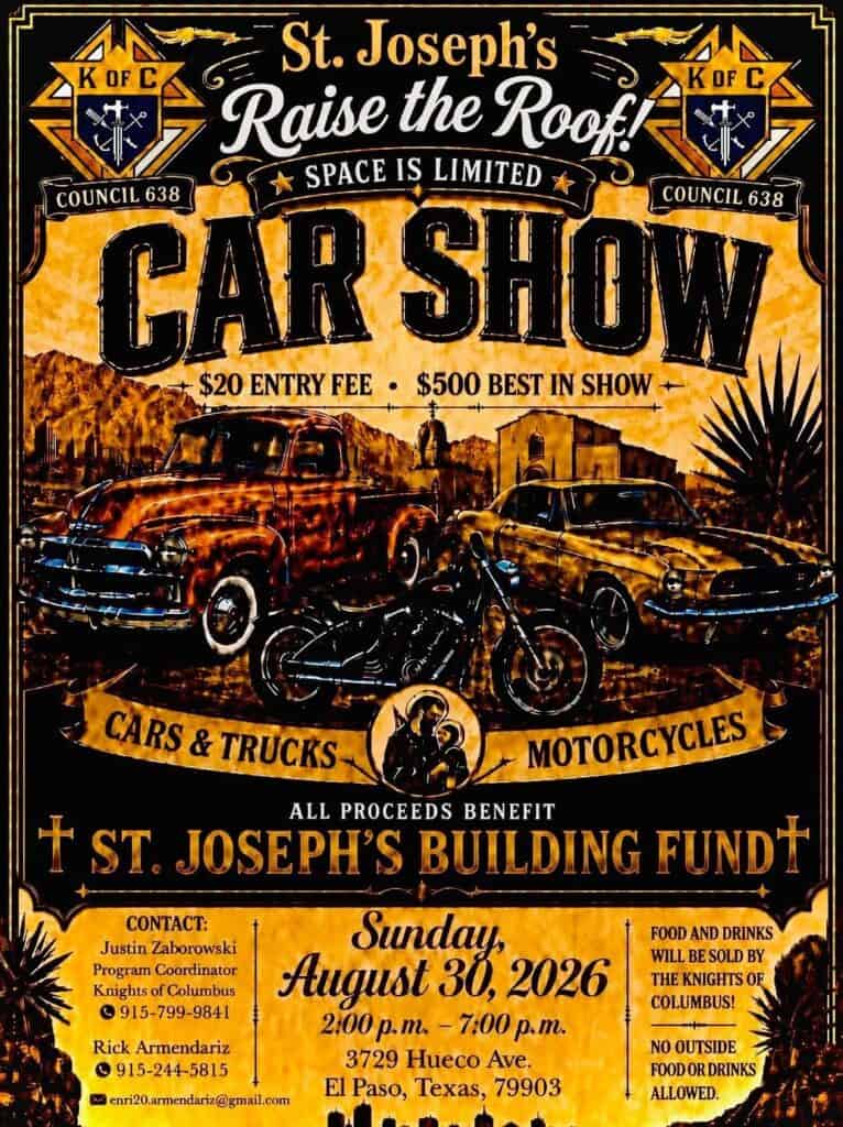 St. Joseph's Raise the Roof! Car Show event at St. Joseph Catholic Church in El Paso, TX on August 30, 2026