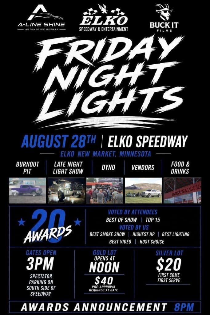 Friday Night Lights event at Elko Speedway in Elko New Market, MN on August 28, 2026