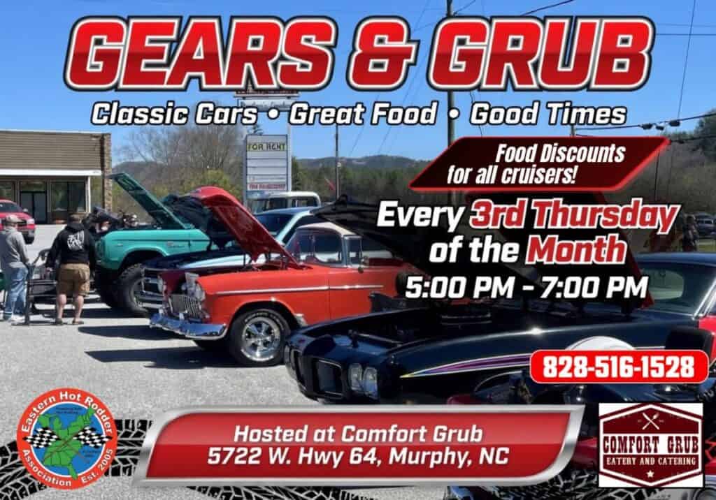 Gears & Grub event at Comfort Grub in Murphy, NC on August 20, 2026