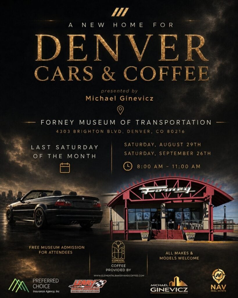 Denver Cars & Coffee event at Forney Museum of Transportation in Denver, CO on August 30, 2026