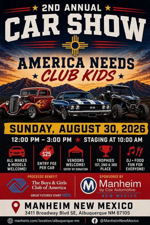 America Needs Club Kids Car Show event at Manheim New Mexico in Albuquerque, NM on August 30, 2026