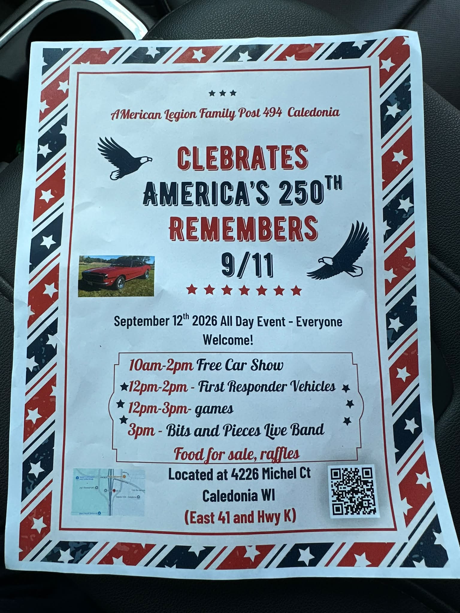 American Legion Family Post 494 Car Show event at American Legion Family Post 494 in Caledonia, WI on September 12, 2026