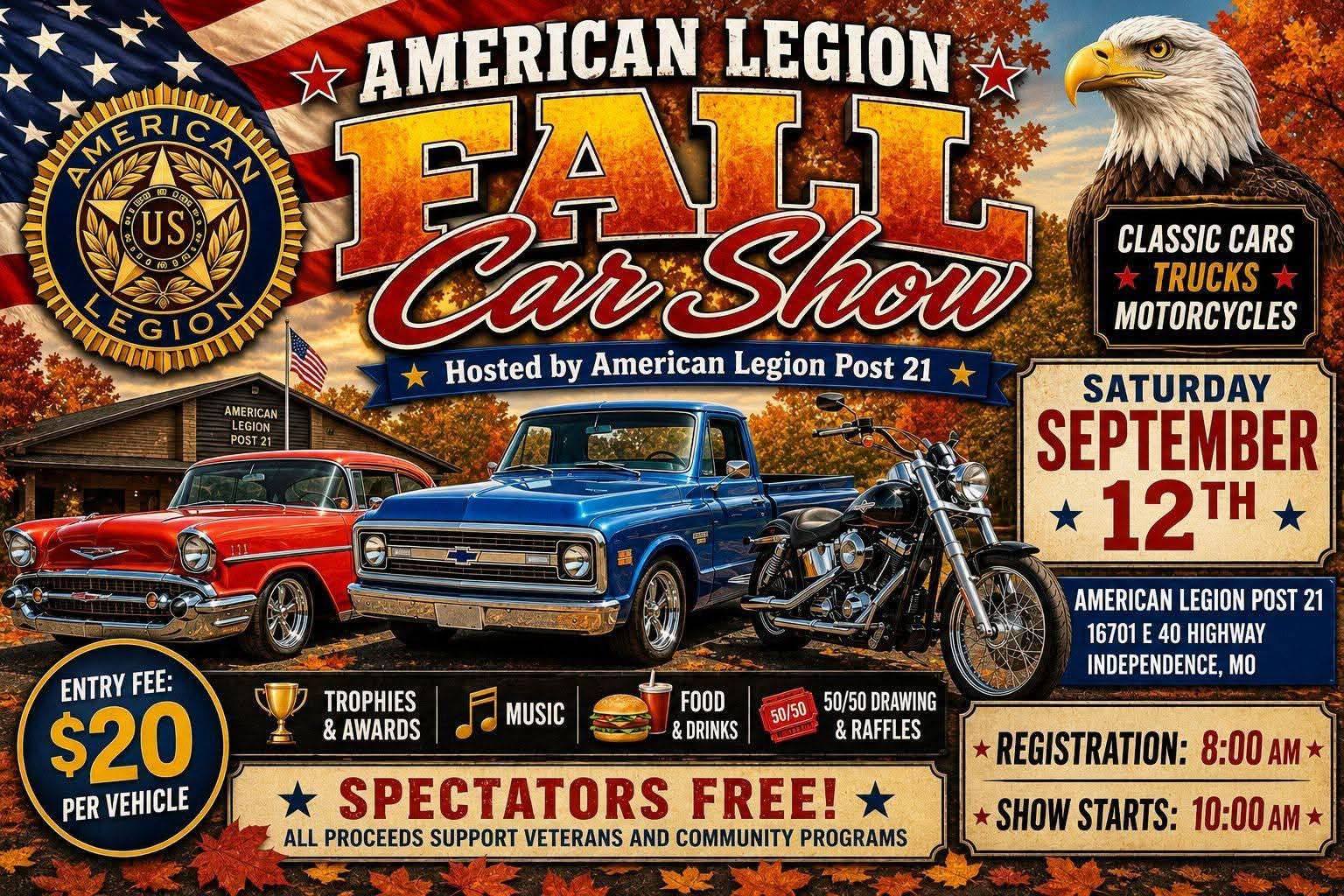 American Legion Post 21 Fall Car Show event at American Legion Post 21 in Independence, MO on September 12, 2026