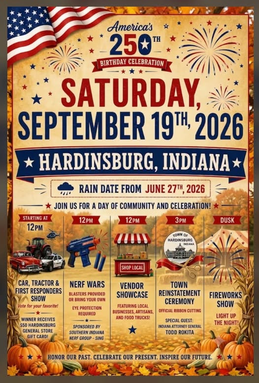 America's 250th Birthday Celebration at Hardinsburg Ballfield event at Hardinsburg Ballfield in Hardinsburg, IN on September 19, 2026