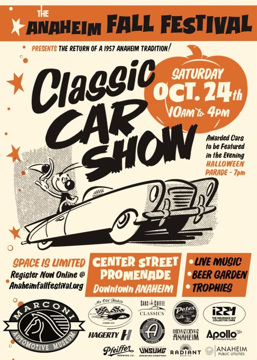 Anaheim Fall Festival Classic Car Show event at Center Street Promenade in Anaheim, CA on October 24, 2026