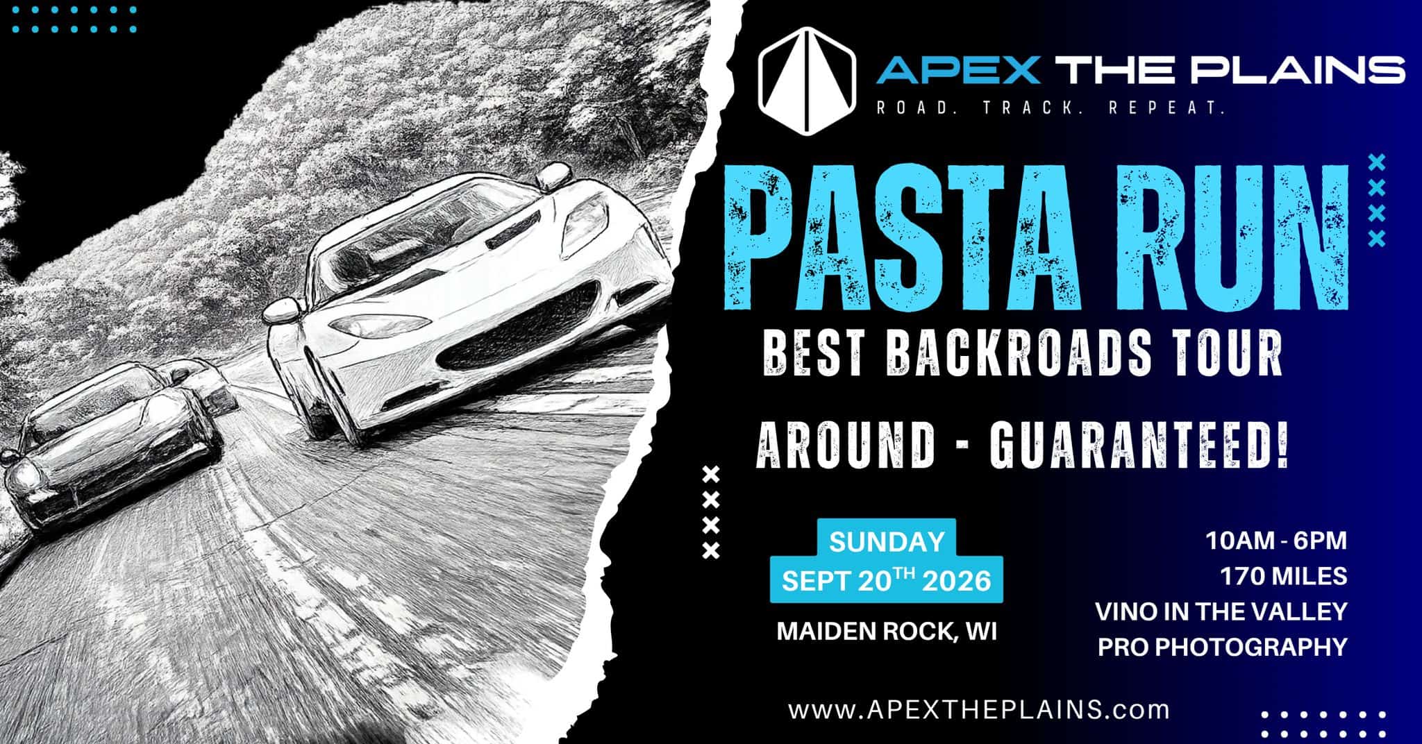 APEX the PLAINS Pasta Run event at Vino in the Valley in Maiden Rock, WI on September 20, 2026