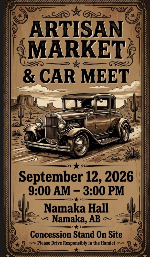 Artisan Market & Car Meet event at Namaka Hall in Namaka, AB on September 12, 2026