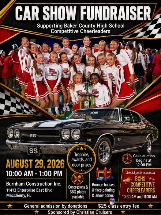 Baker County High School Car Show Fundraiser event at Burnham Construction Inc. in Macclenny, FL on August 29, 2026