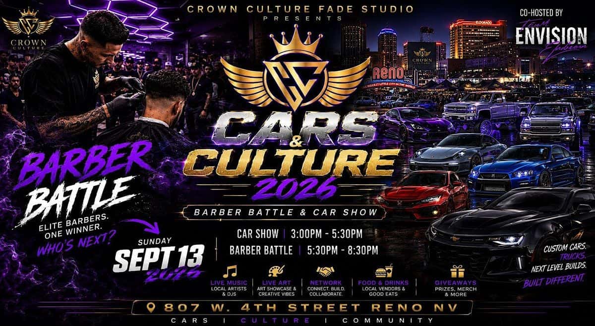 Barber Battle Cars & Culture 2026 event at Crown Culture Fade Studio in Reno, NV on September 13, 2026