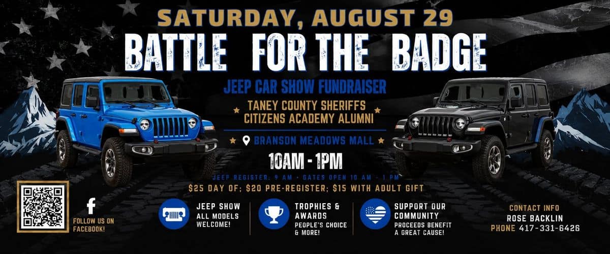 Battle for the Badge Jeep Car Show event at Branson Meadows Mall in Branson, MO on August 29, 2026