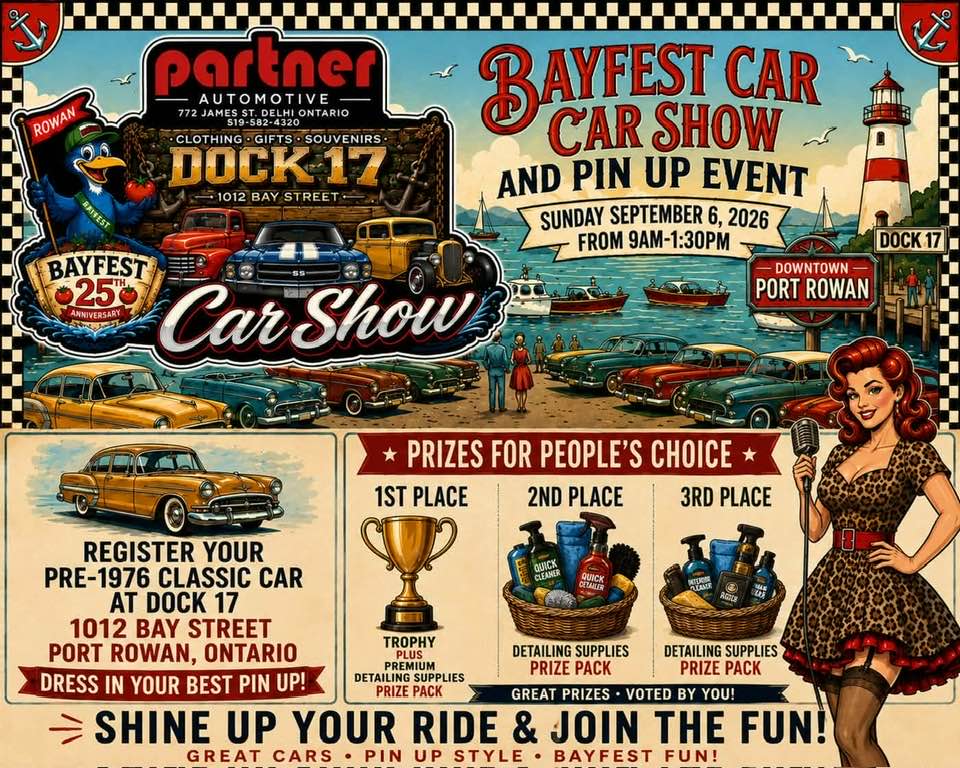 Bayfest Car Show and Pin up Event event at Downtown Port Rowan in Port Rowan, ON on September 6, 2026