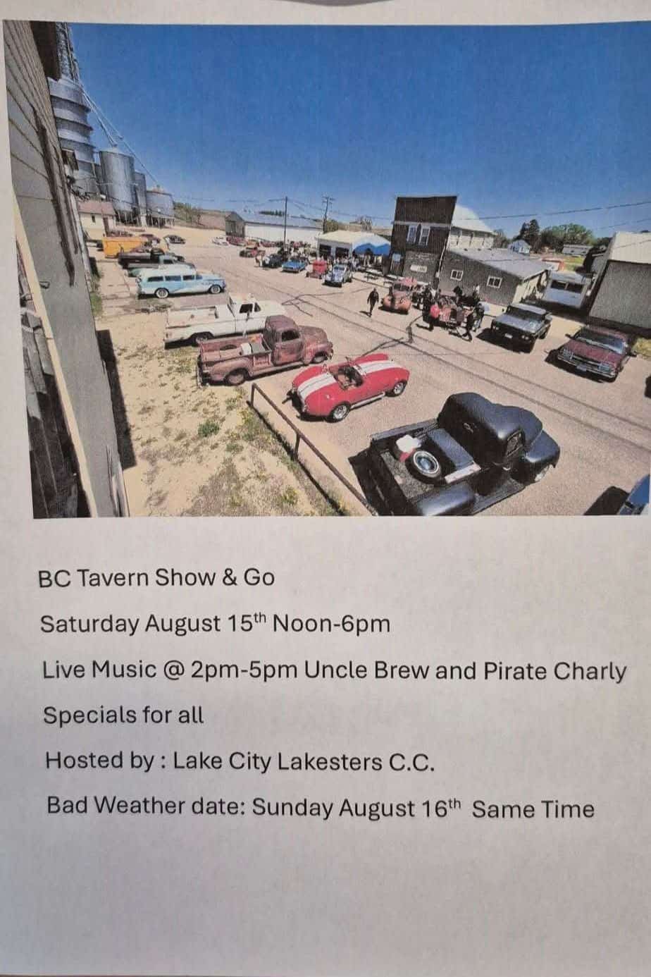 BC Tavern Show & Go event at BC Tavern in Bellechester, MN on August 15, 2026