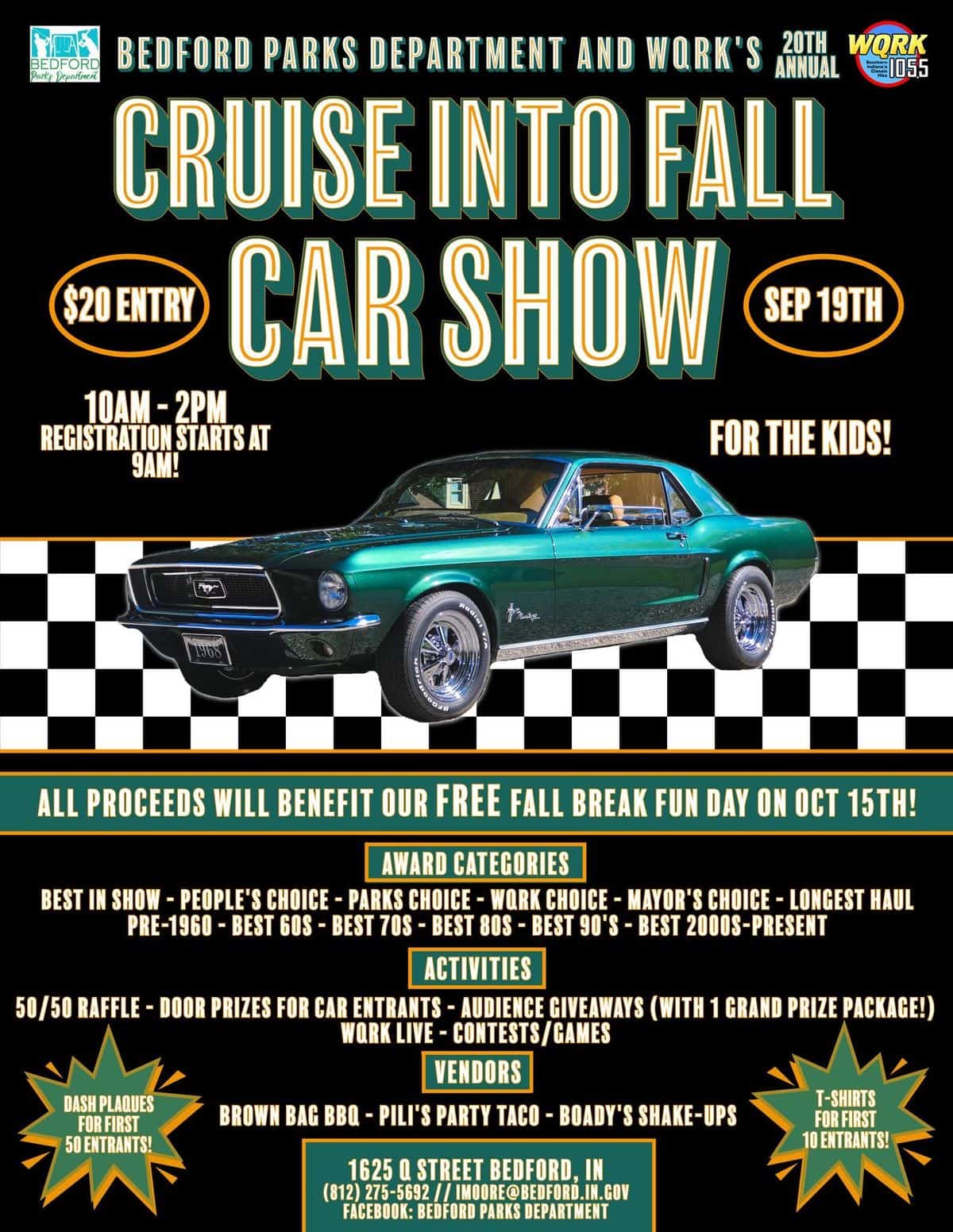 Bedford Parks Department 20th Annual Cruise Into Fall Car Show event at Thornton Park in Bedford, IN on September 19, 2026