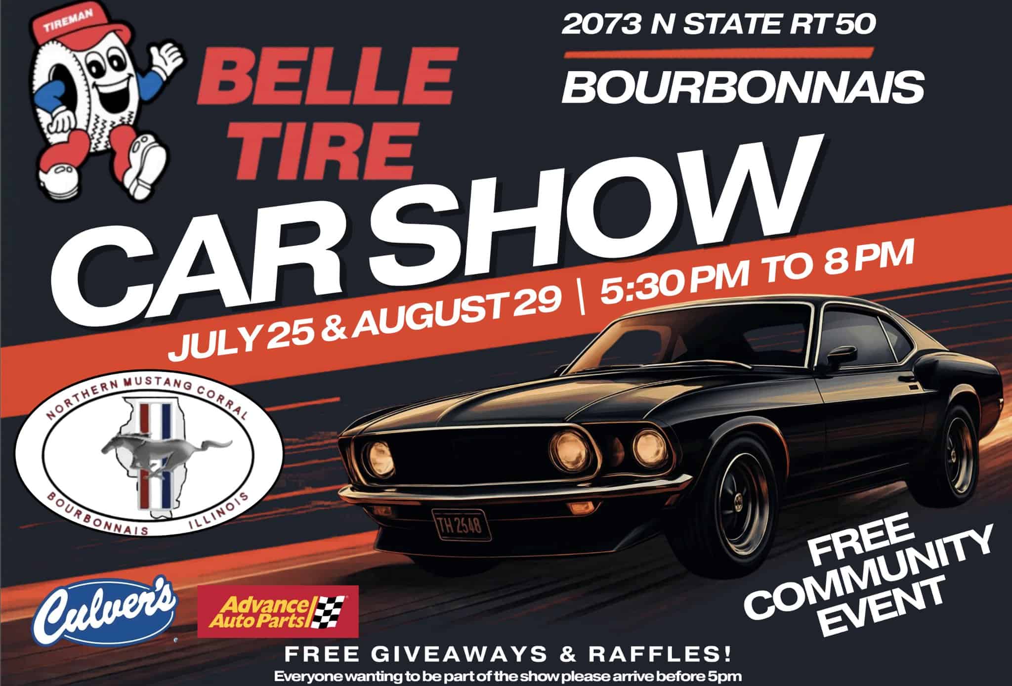 Belle Tire Bourbonnais Car Show event at Belle Tire in Bourbonnais, IL on August 29, 2026