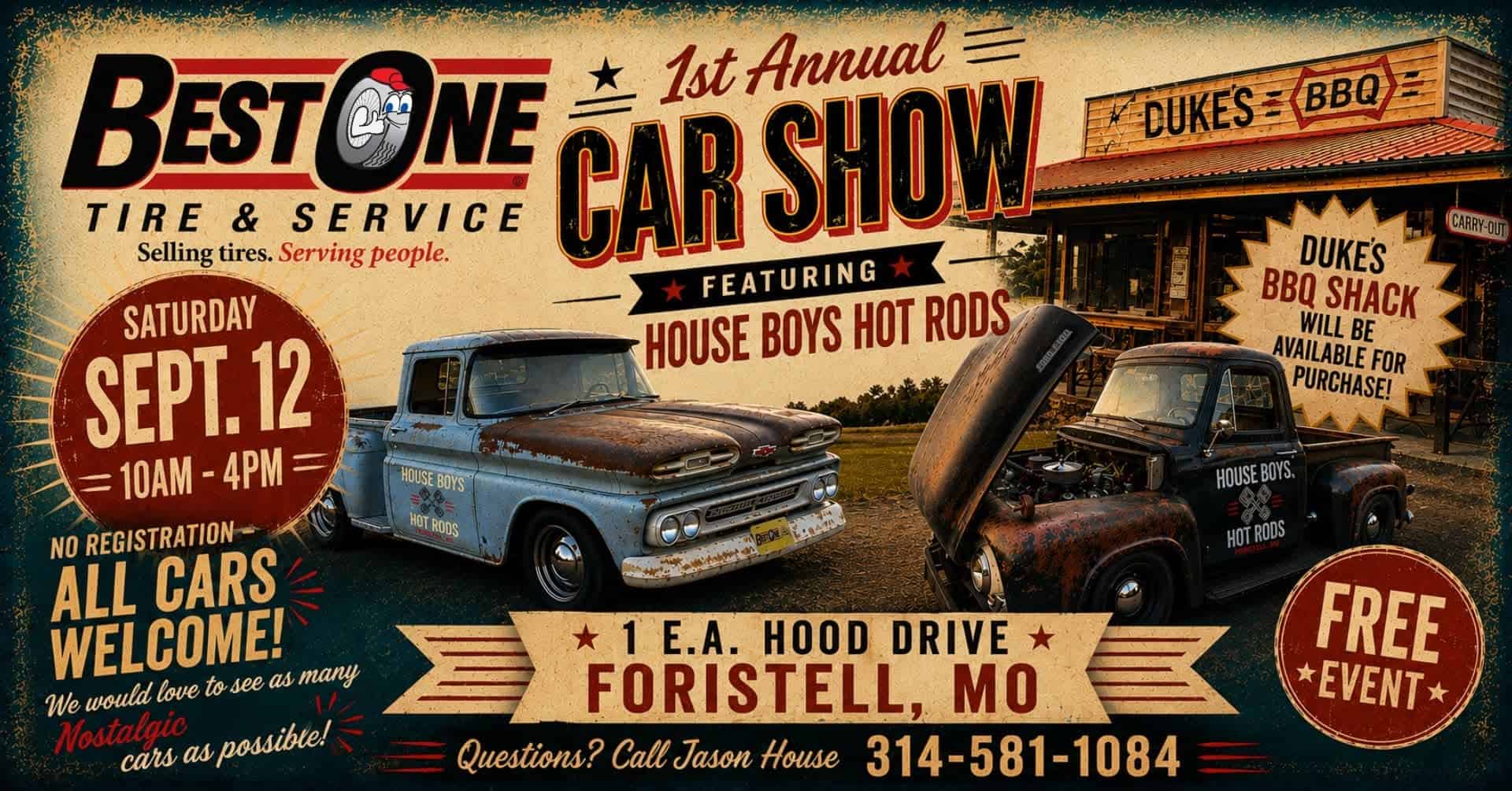 Best One 1st Annual Car Show event at Best One Tire & Service in Foristell, MO on September 12, 2026