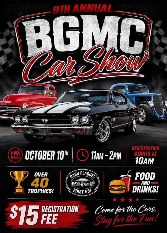 BGMC 9th Annual Car Show event at New Beginnings Church in Columbus, OH on October 10, 2026