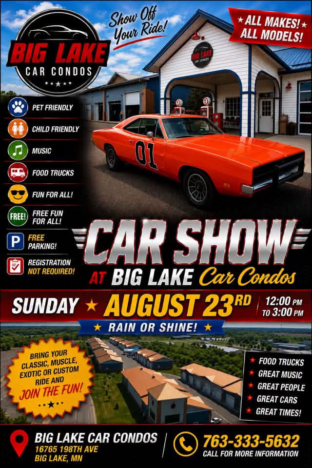 Big Lake Car Condos Car Show event at Big Lake Car Condos in Big Lake, MN on August 23, 2026