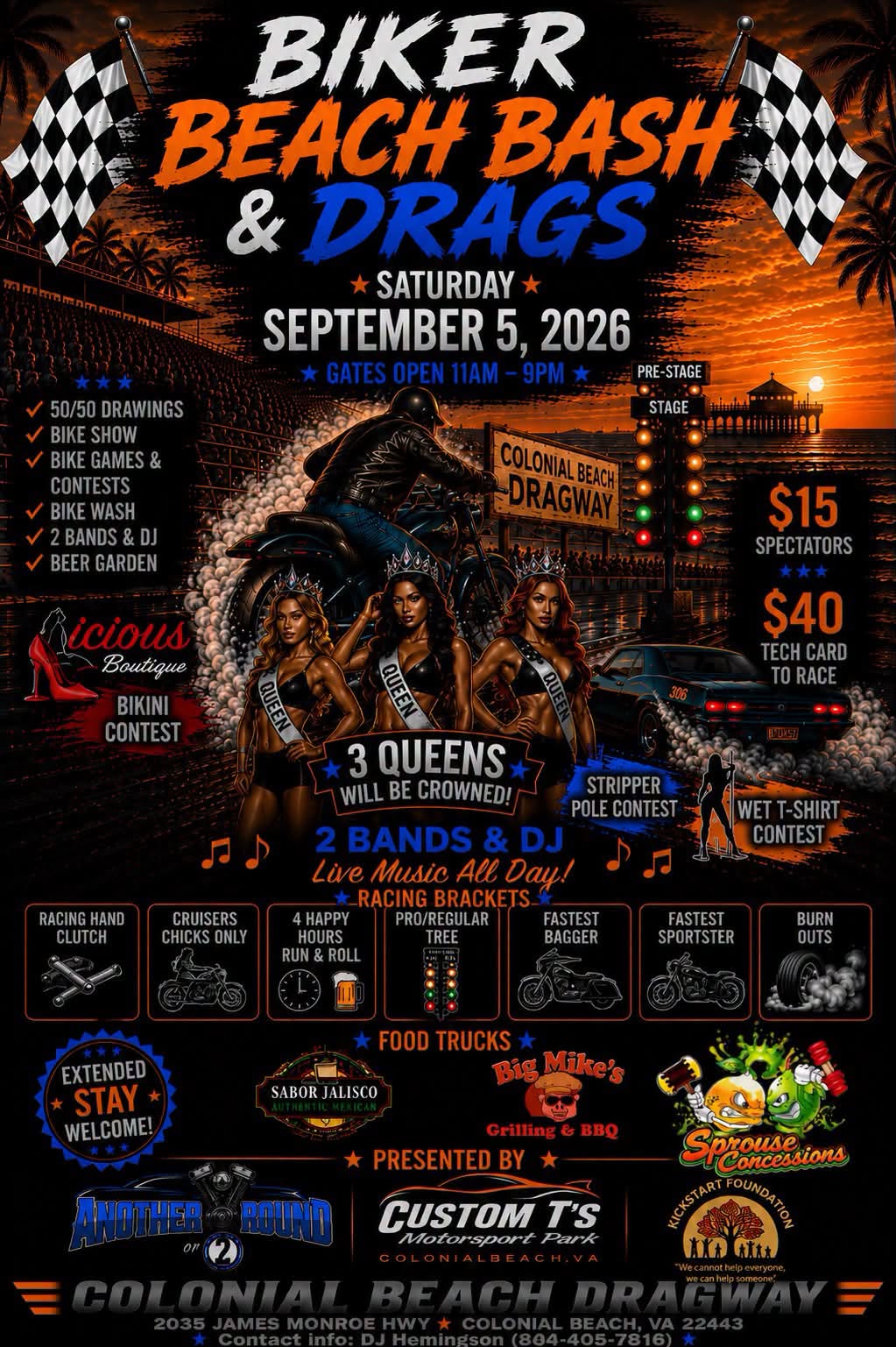Biker Beach Bash & Drags event at Colonial Beach Dragway in Colonial Beach, VA on September 5, 2026