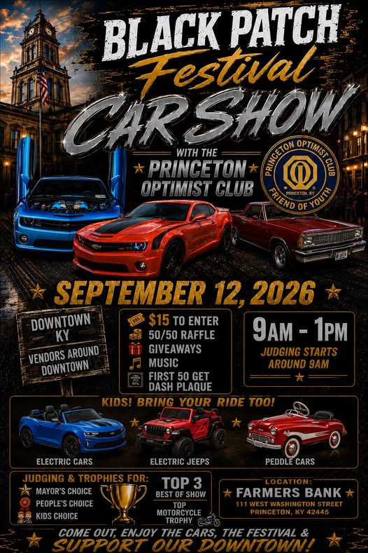 Black Patch Festival Car Show event at Farmers Bank in Princeton, KY on September 12, 2026