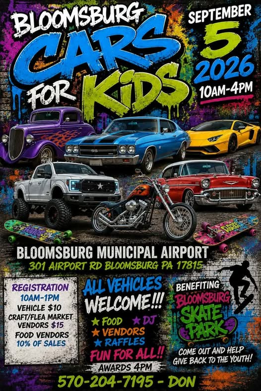 Bloomsburg Cars for Kids event at Bloomsburg Municipal Airport in Bloomsburg, PA on September 5, 2026