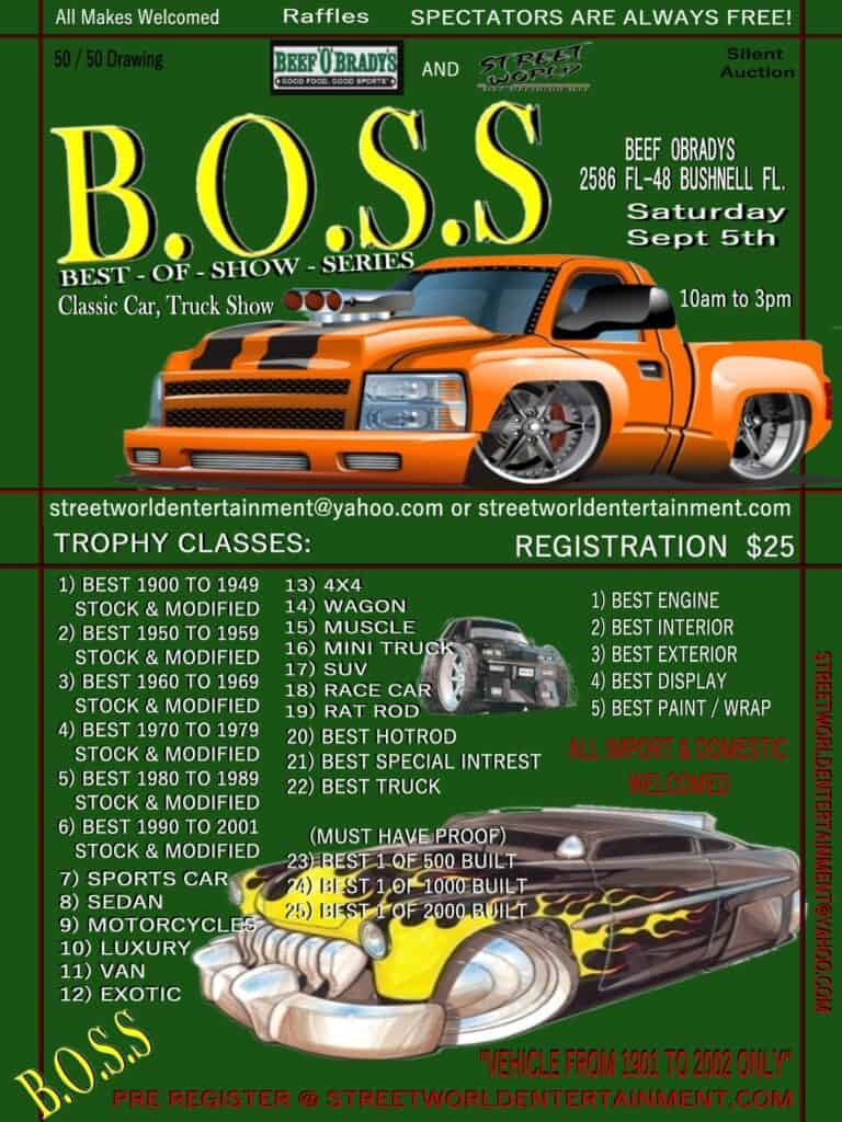 B.O.S.S Best-Of-Show-Series Classic Car, Truck Show event at Beef O'Brady's in Bushnell, FL on September 5, 2026
