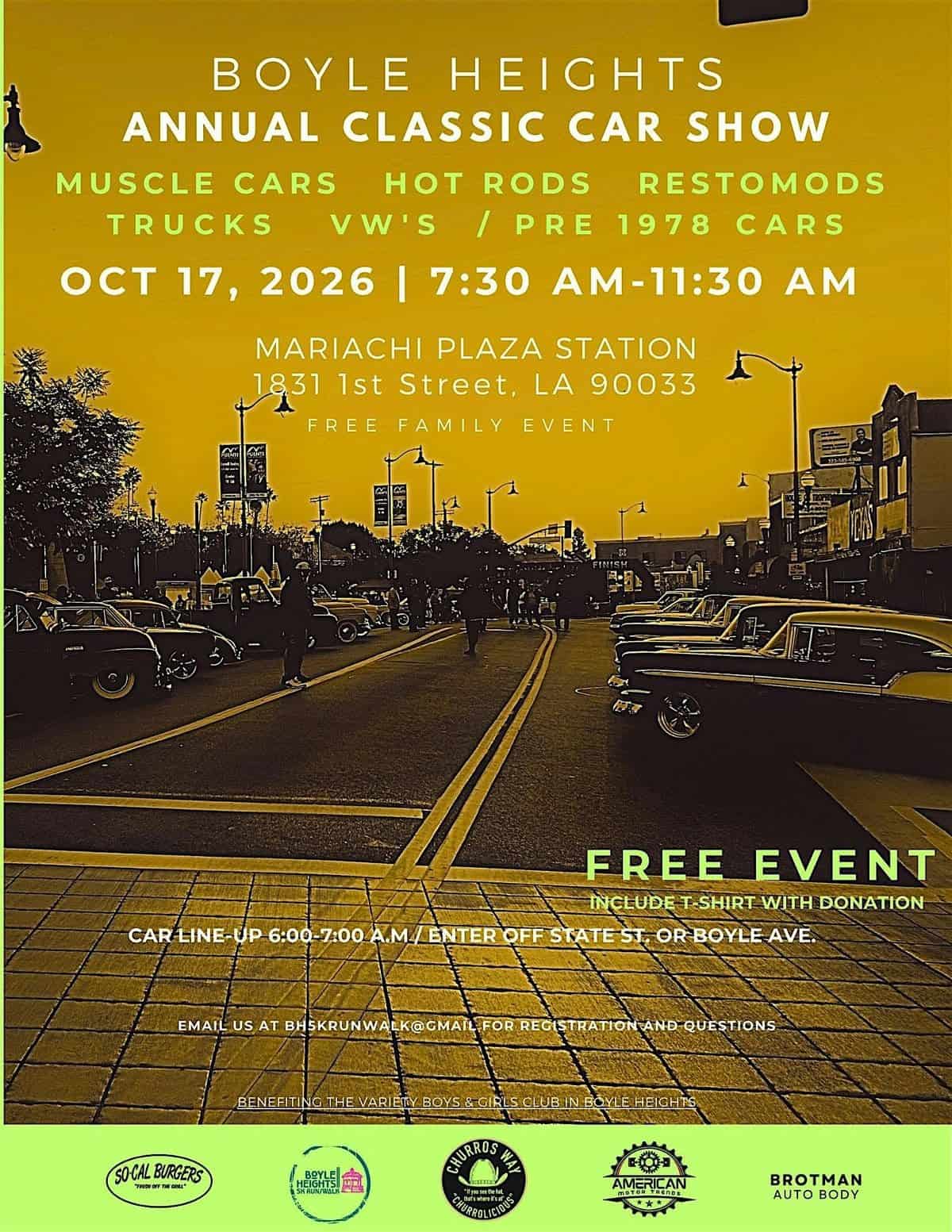 Boyle Heights Annual Classic Car Show event at Mariachi Plaza Station in Los Angeles, CA on October 17, 2026