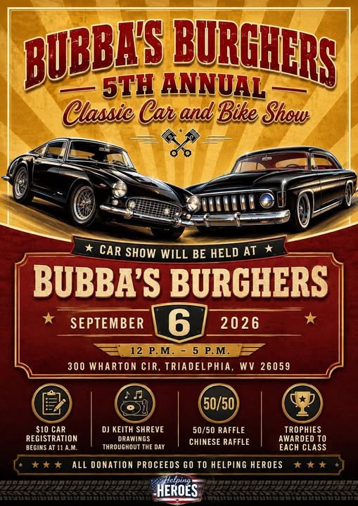 Bubba's Burghers 5th Annual Classic Car and Bike Show event at Bubba's Burghers in Triadelphia, WV on September 6, 2026