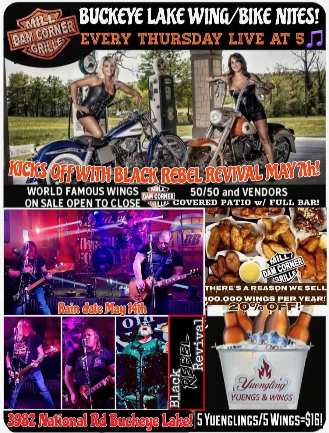 Buckeye Lake Wing Bike Nites event at Mill Dam Corner Grill in Buckeye Lake, OH on August 13, 2026