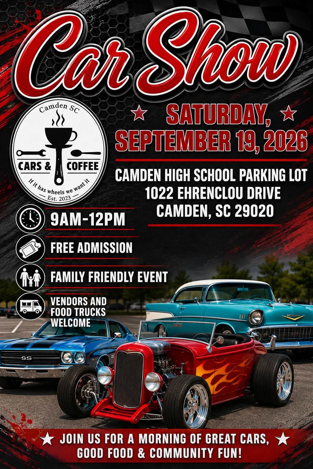 Camden High School Car Show event at Camden High School Parking Lot in Camden, SC on September 19, 2026