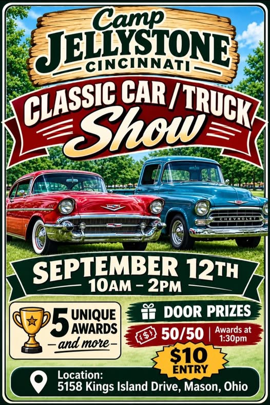 Camp Jellystone Cincinnati Classic Car / Truck Show event at Camp Jellystone Cincinnati in Mason, OH on September 12, 2026