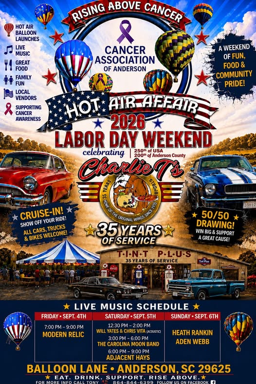 Cancer Association of Anderson Hot Air Affair Cruise-In event at Balloon Lane in Anderson, SC on September 5, 2026