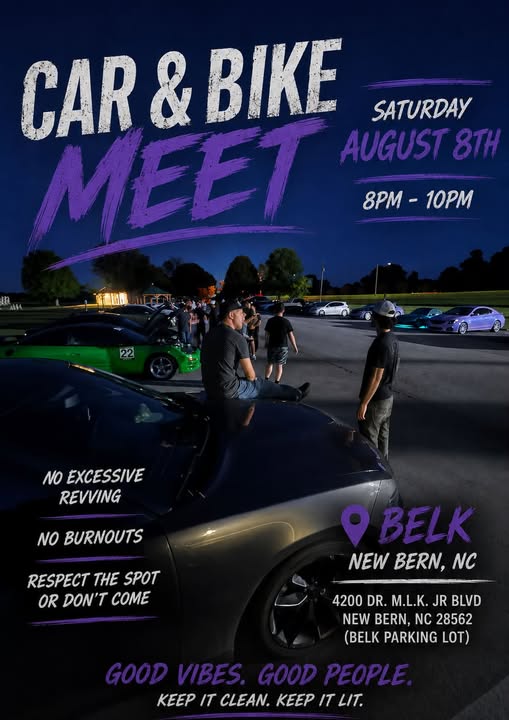 Car & Bike Meet event at Belk in New Bern, NC on August 8, 2026