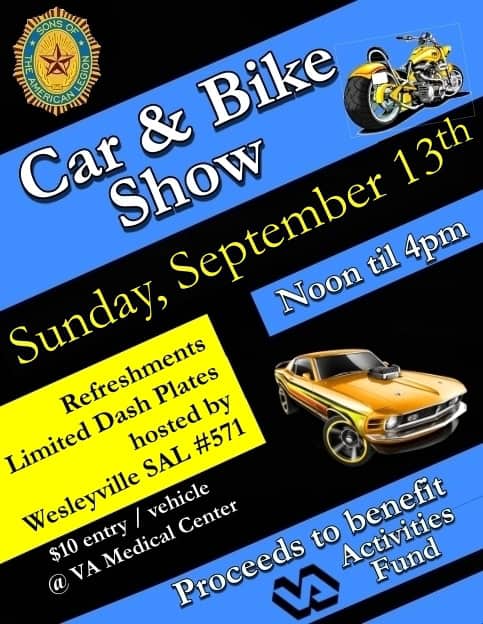 Car & Bike Show hosted by Wesleyville SAL #571 event at Veterans Affairs Medical Center in Erie, PA on September 13, 2026