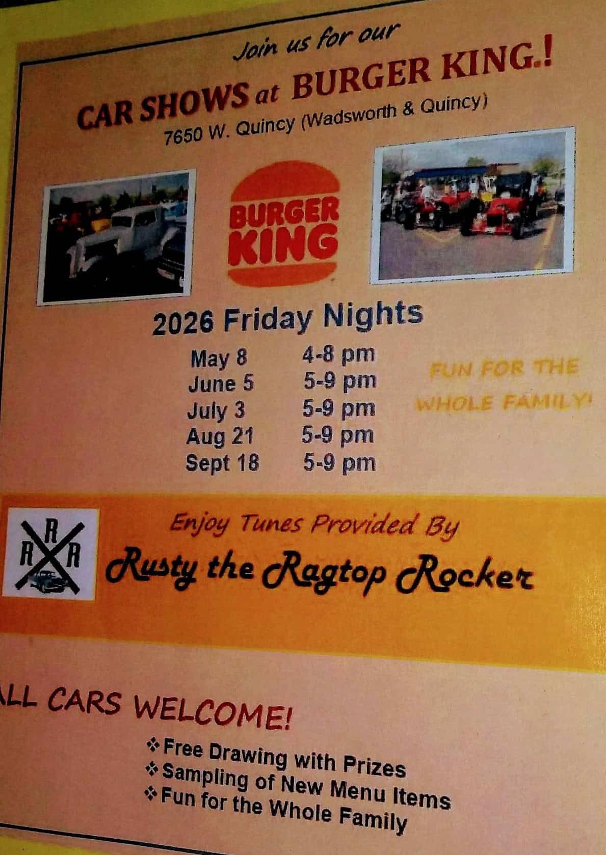 Car Shows at Burger King event at Burger King in Denver, CO on August 21, 2026