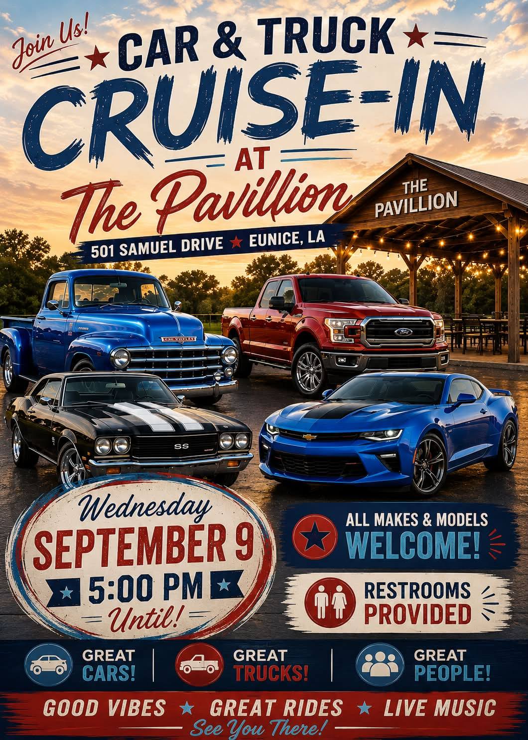 Car & Truck Cruise-In at the Pavillion event at The Pavillion in Eunice, LA on September 9, 2026