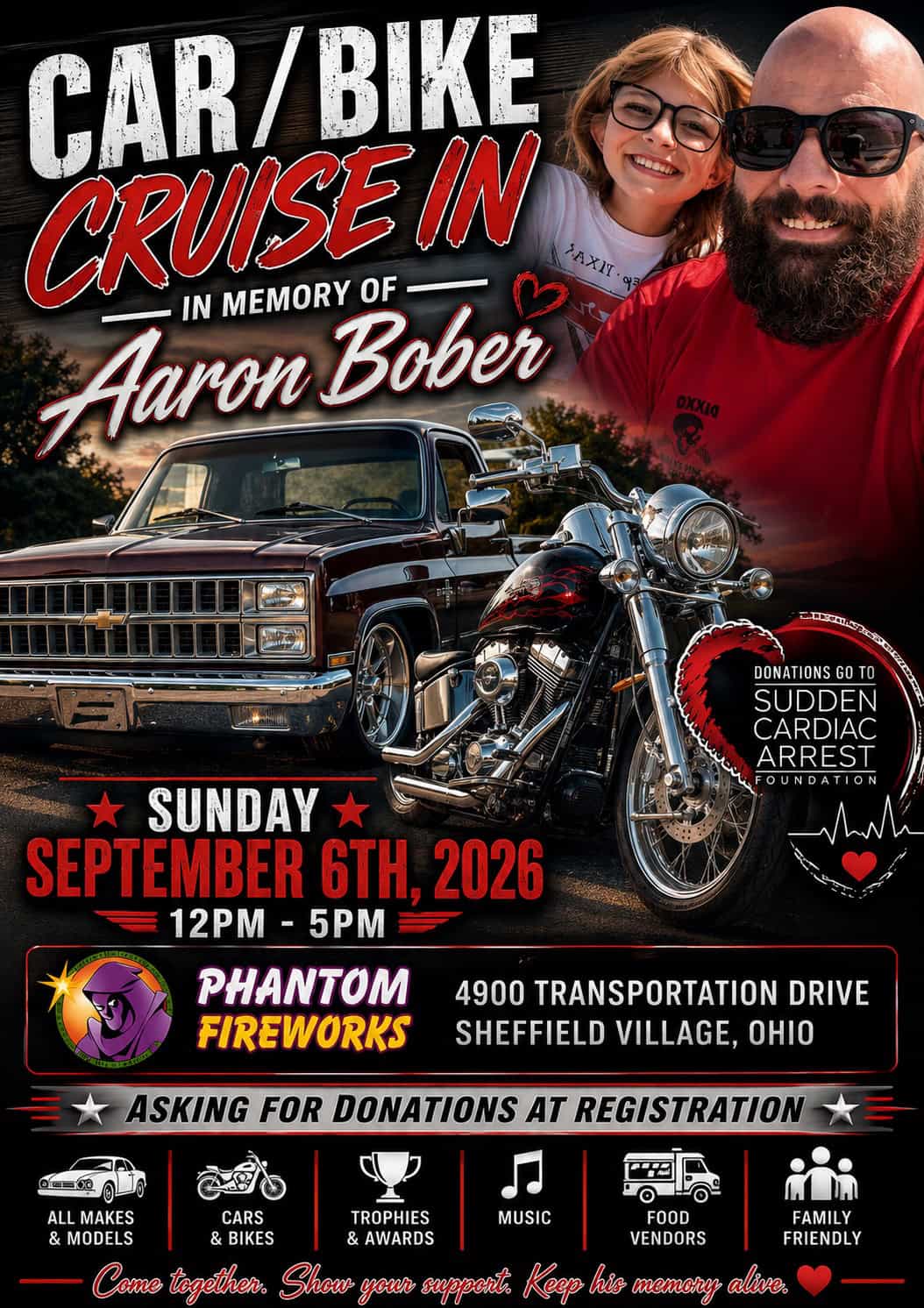 Car/Bike Cruise in - in Memory of Aaron Bober event at Phantom Fireworks in Sheffield, OH on September 6, 2026