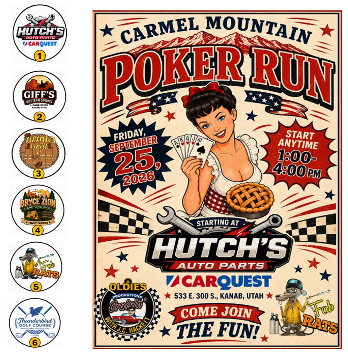 Carmel Mountain Poker Run event at 533 E. 300 S. in Kanab, UT on September 25, 2026