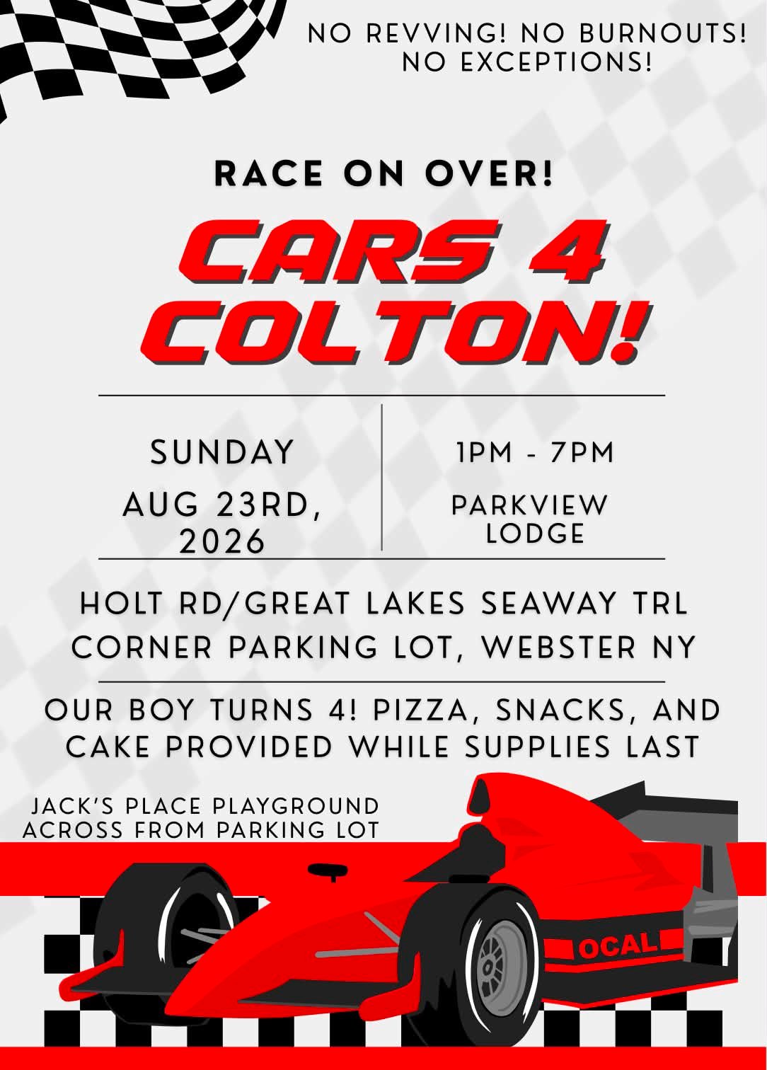 Cars 4 Colton Car Show event at Parkview Lodge in Webster, NY on August 23, 2026