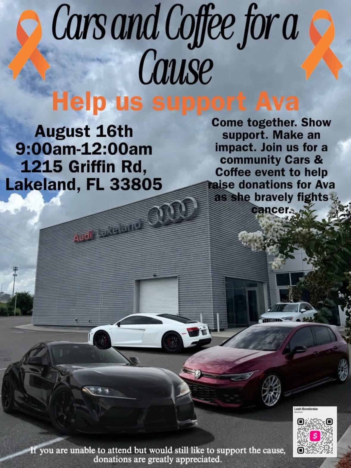 Cars and Coffee for Ava event at Audi Lakeland in Lakeland, FL on August 16, 2026
