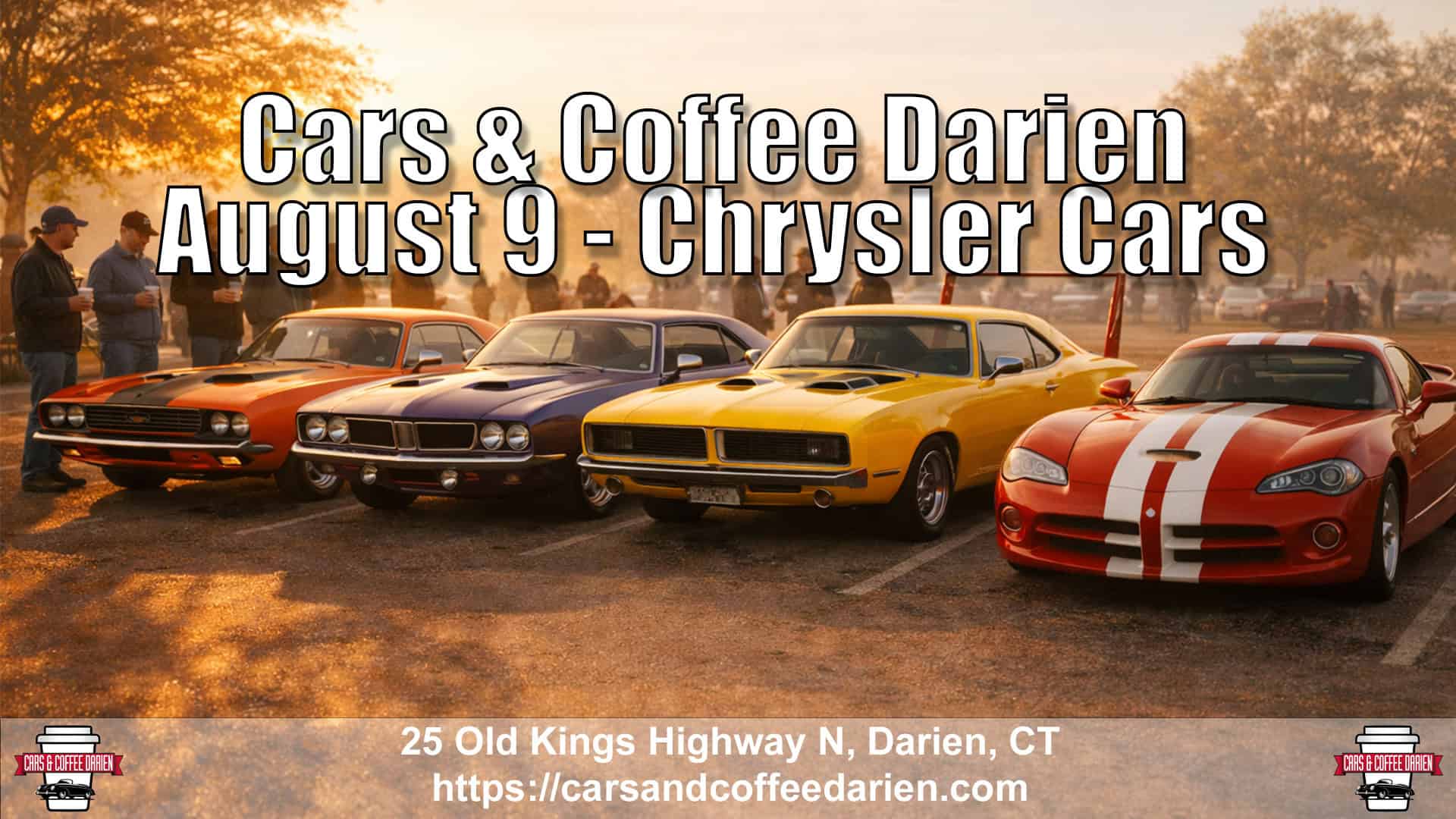 Cars & Coffee Darien - August Chrysler Cars event at Goodwives Shopping Center in Darien, CT on August 9, 2026