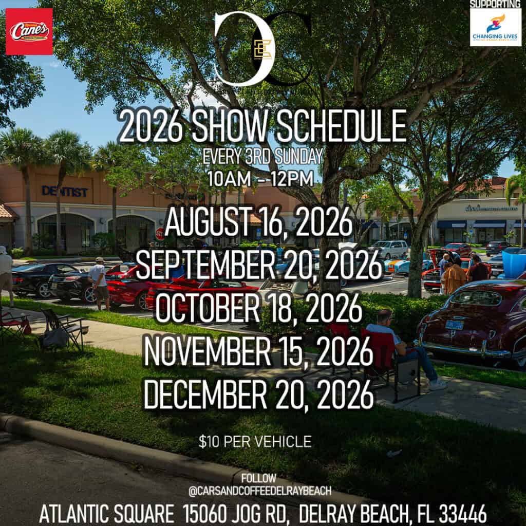 Cars & Coffee Delray Beach event at Atlantic Square in Delray Beach, FL on August 16, 2026