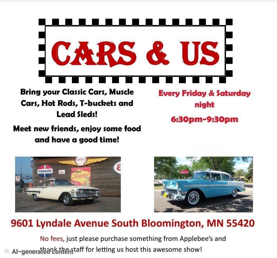 Cars & Us event at Applebee's in Bloomington, MN on August 7, 2026