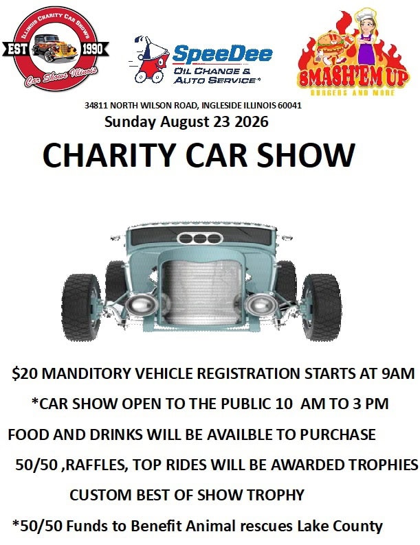 Charity Car Show for Cat Rescues in Lake County event at SpeeDee Oil Change Ingleside in Ingleside, IL on August 23, 2026