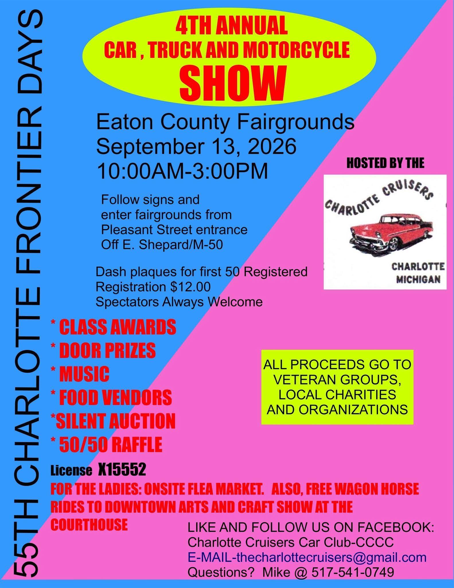 Charlotte Cruisers 4th Annual Car, Truck and Motorcycle Show event at Eaton County Fairgrounds in Charlotte, MI on September 13, 2026